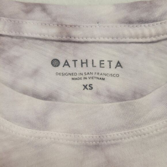 Athleta Womens XS Gray Tie-Dye Short Seeve Organic Daily Crew Cropped Tee White - Picture 2 of 9